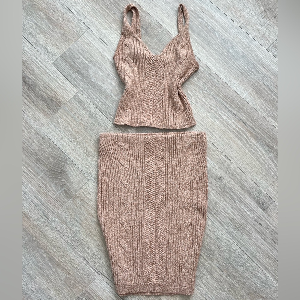 Express Tan Knit Skirt Set